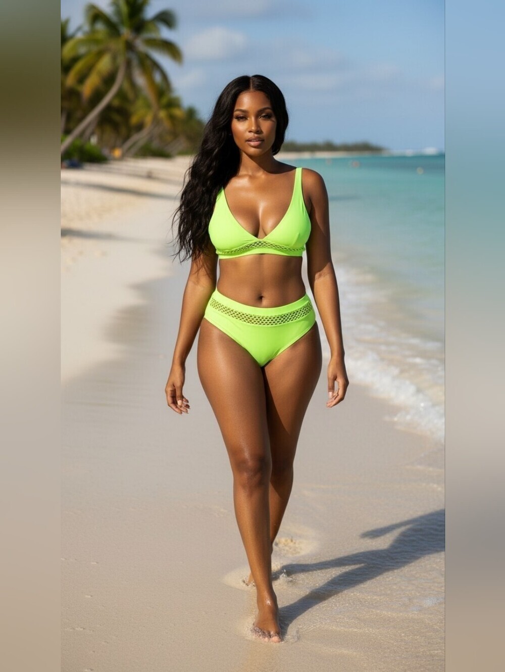Shein Neon Green High-Waisted Bikini Bottom Plus Size 3X